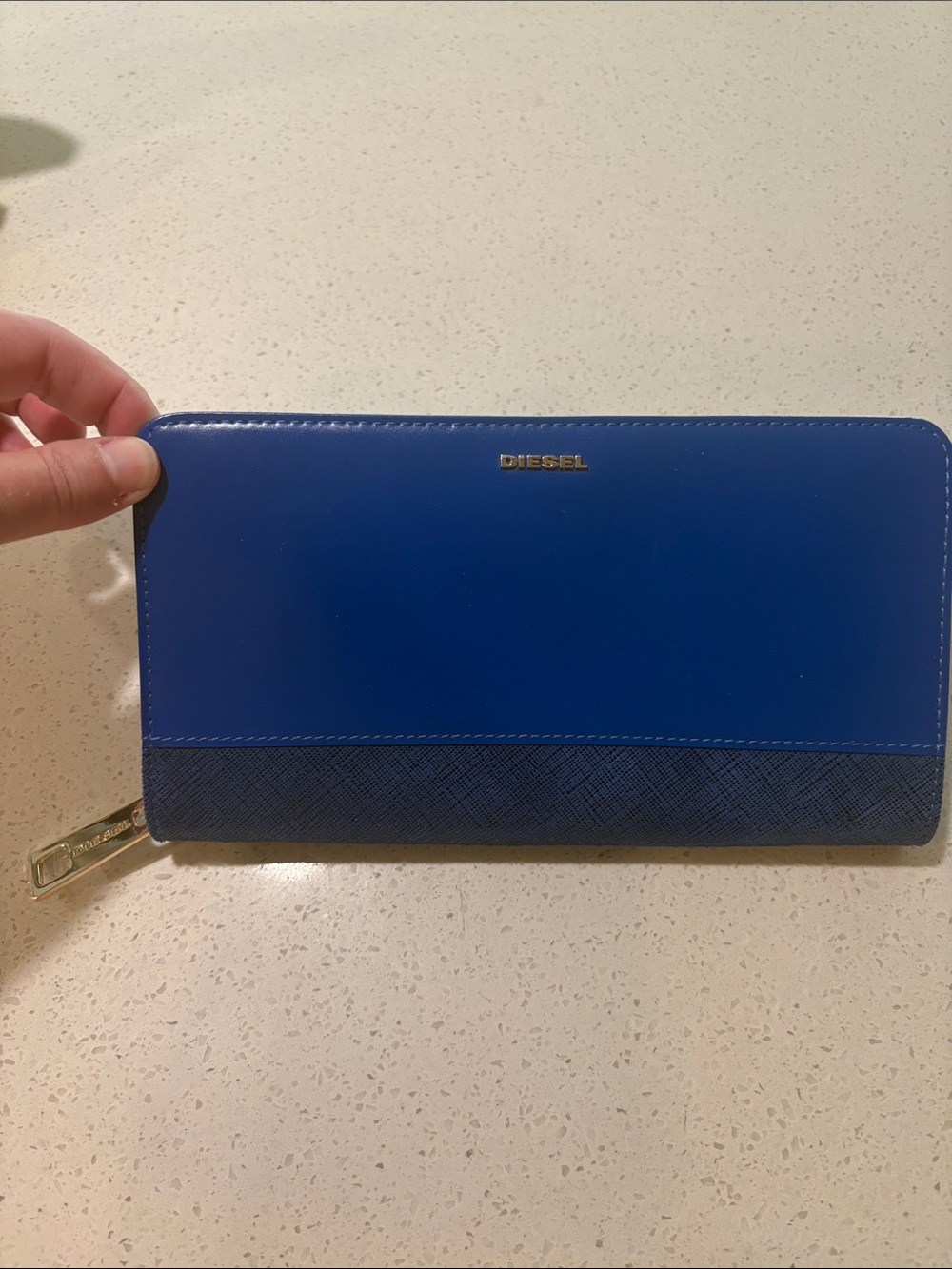 Diesel Two-Tone Royal Blue Leather Zip Around Wallet Y2K
